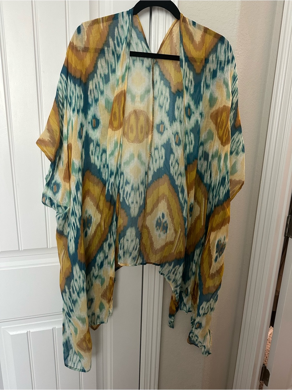 Free People  Ikat Kimono - Teal, Mustard & Cream